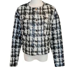 Dolce Cabo Tweed Black/ White Houndstooth and Sequin Lady Jacket size S.